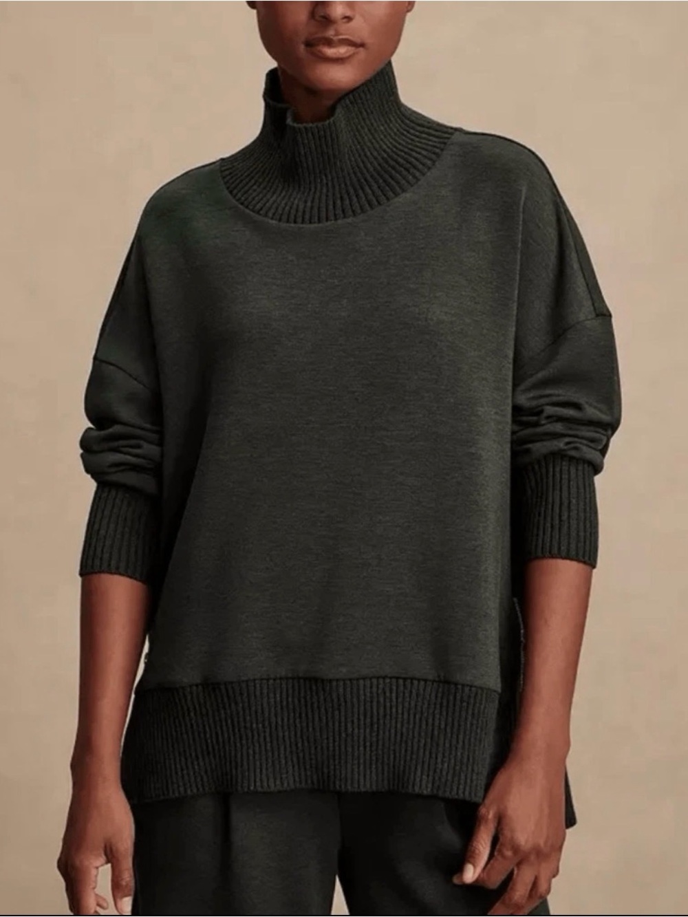 Varley Barker High Neck Sweater Relaxed Turtleneck Sz Large Lagenlook Minimalist